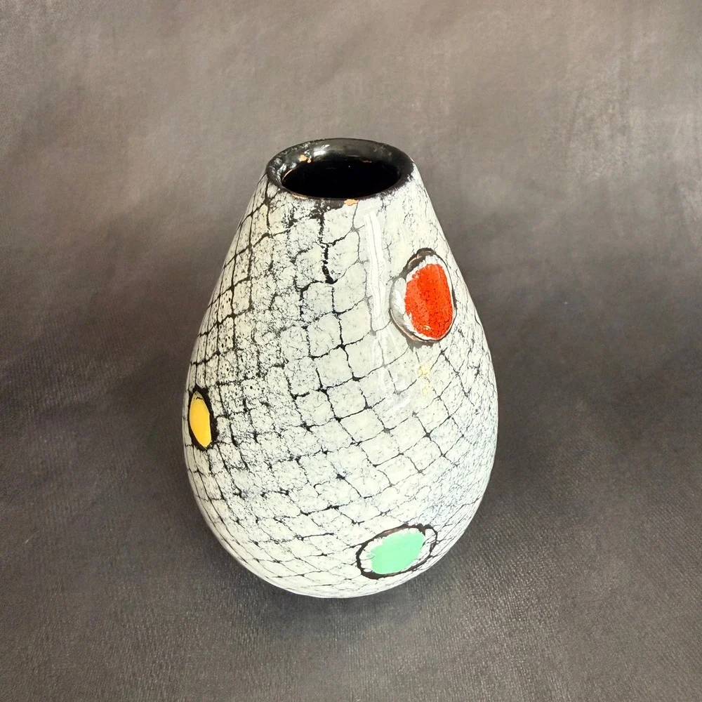 Bitossi Italian Art‎ Pottery Crackle Glaze Vase Polka Dot Mid Century